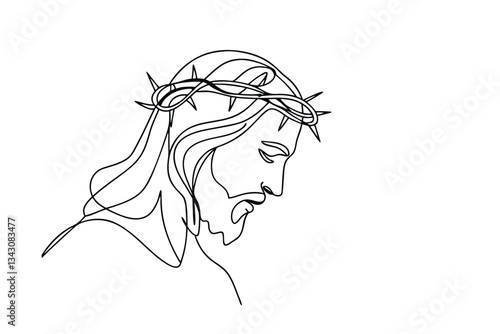 SingleLine Drawing of Jesus Christ Crowned with Thorns