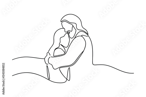Jesus Christ embracing Mary Magdalene, line art drawing, love, compassion, devotion, biblical, scare