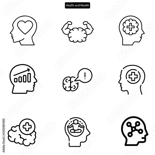 mental health vector art icon set. on white background.