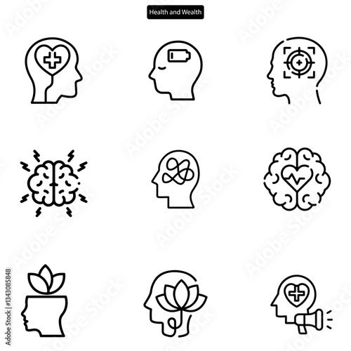 mental health vector art icon set. on white background.
