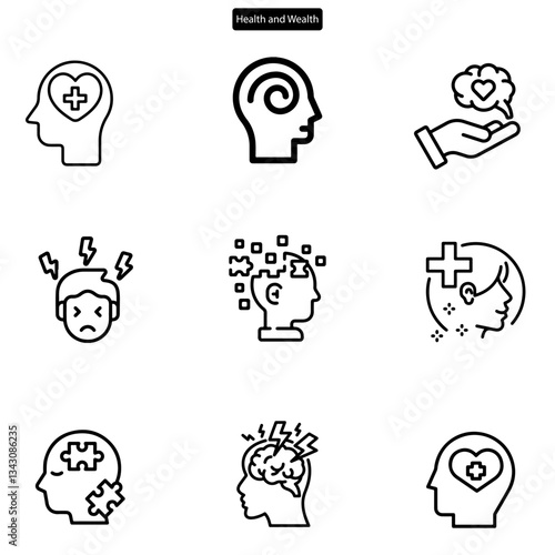 mental health vector art icon set. on white background.