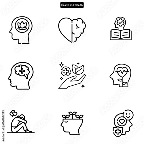 mental health vector art icon set. on white background.