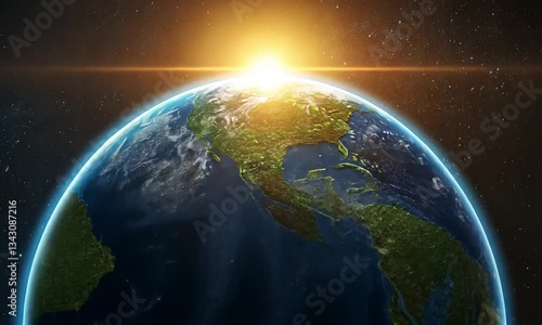 Earth from space with ozone layer protecting the planet and deflecting harmful sun rays in animation. International Day for the Preservation of the Ozone Layer