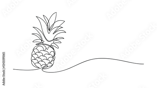 SingleLine Drawing of a Tropical Pineapple Fruit Illustration