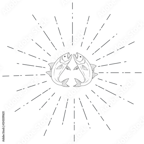 Vector set of fish jumping silhouette in the line pattern illustration