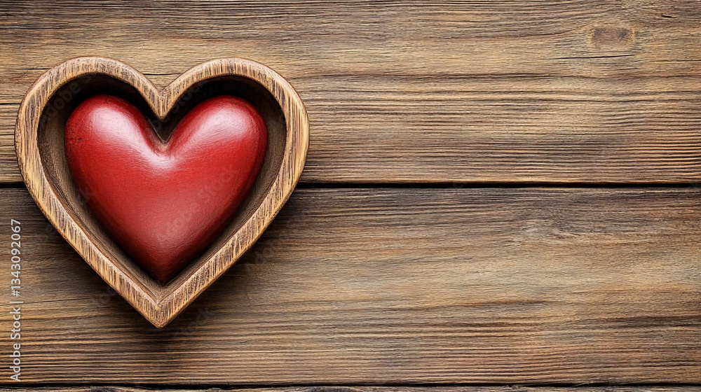 red heart shaped object sits inside wooden heart shaped frame on rustic wooden background, symbolizing love and warmth red heart shaped object sits inside wooden heart shaped frame on rustic wooden background, symbolizing love and warmth
