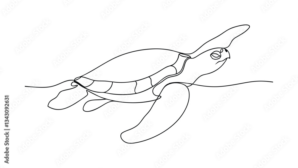 Elegant Sea Turtle Line Art SingleLine Drawing, Ocean Life Elegant Sea Turtle Line Art SingleLine Drawing, Ocean Life