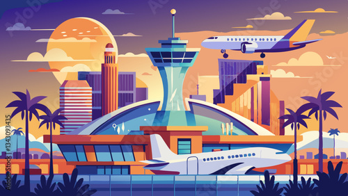 Minimal Flat Vector Illustration Flying out of LAX 