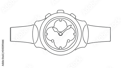 Elegant Wristwatch Design Line Drawing of Chronograph Timepiece