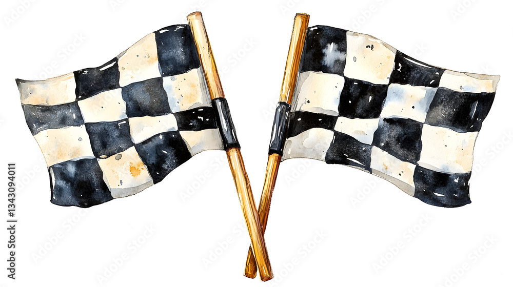 Fototapeta premium Crossed black and white checkered racing flags of two black and white
