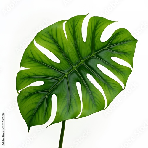 Detailed monstered leaf, fresh and lush, isolated on bright white, perfect for botanical and tropical themes