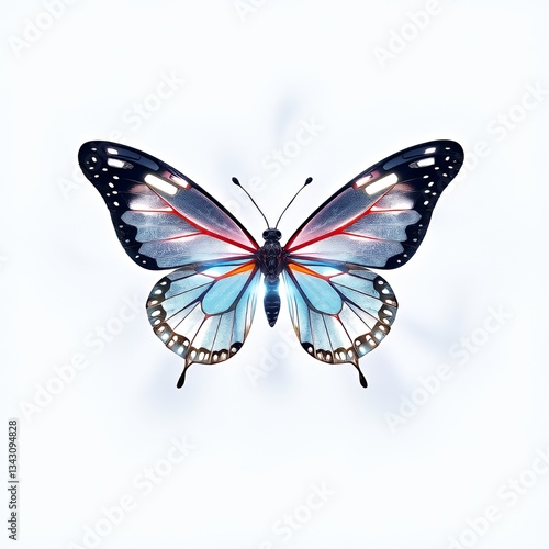 Futuristic metallic butterfly with intricate wings, symbolizing technology and transformation, on white