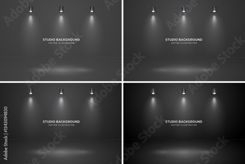 Empty studio abstract background, soft spotlight effect, smooth gradient and subtle stage lighting. Perfect for product showcases, presentations, branding, elegant display setup. Vector illustration