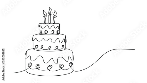 SingleLine Drawing of a Delicious Three Tiered Birthday Cake