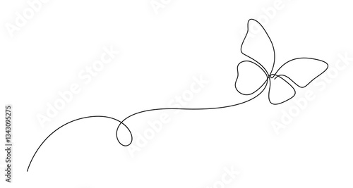 Butterfly Flying Continuous One Line Drawing. Beautiful Line Art Butterfly for Beauty Logo Design. Editable Stroke. Insect Flying Simple Doodle Vector Illustration