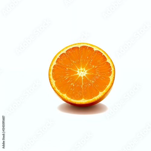 Ripe orange with a cut slice revealing juicy segments, isolated on white, ideal for food and drink visuals