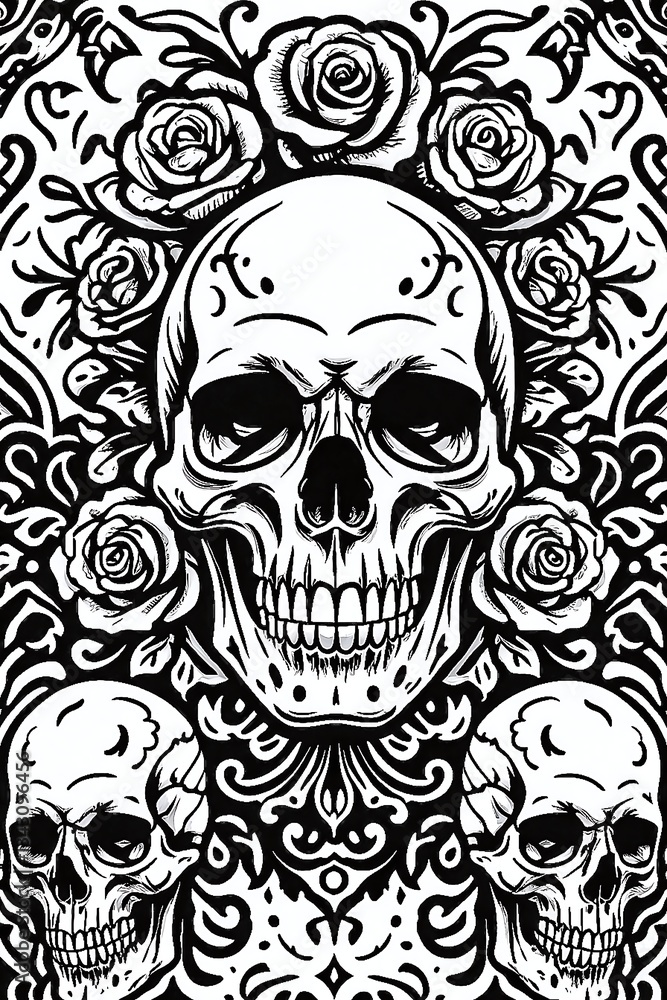 Macabre Elegance: A Gothic Skull and Rose Doodle Macabre Elegance: A Gothic Skull and Rose Doodle