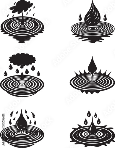 rain puddles simple vector illustration black silhouette bundle set