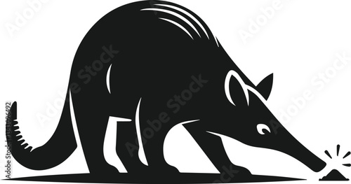 Aardvark sniffing the dirt for food animal silhouette vector