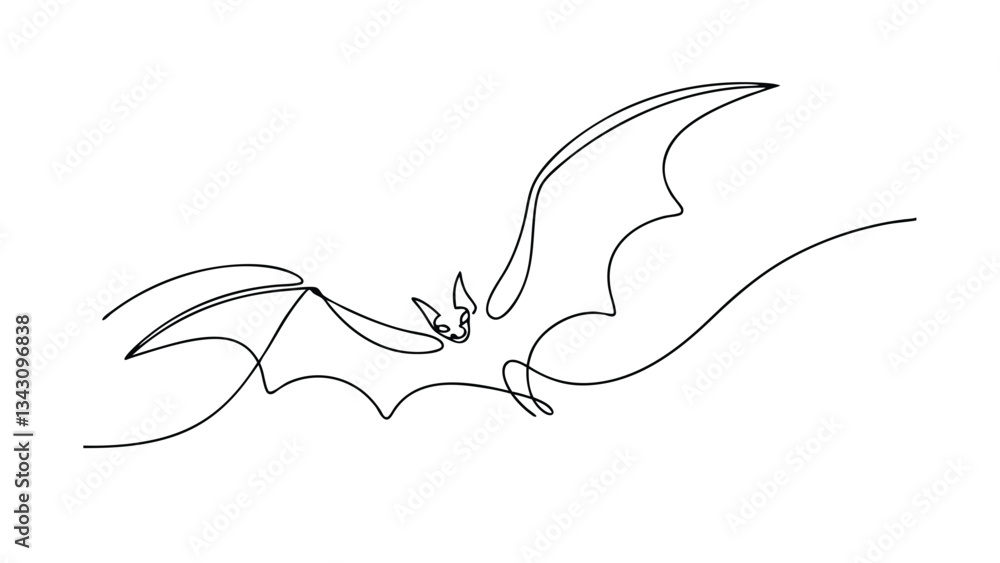 Single Line Drawing of a Flying Bat Halloween Minimalist Art Single Line Drawing of a Flying Bat Halloween Minimalist Art