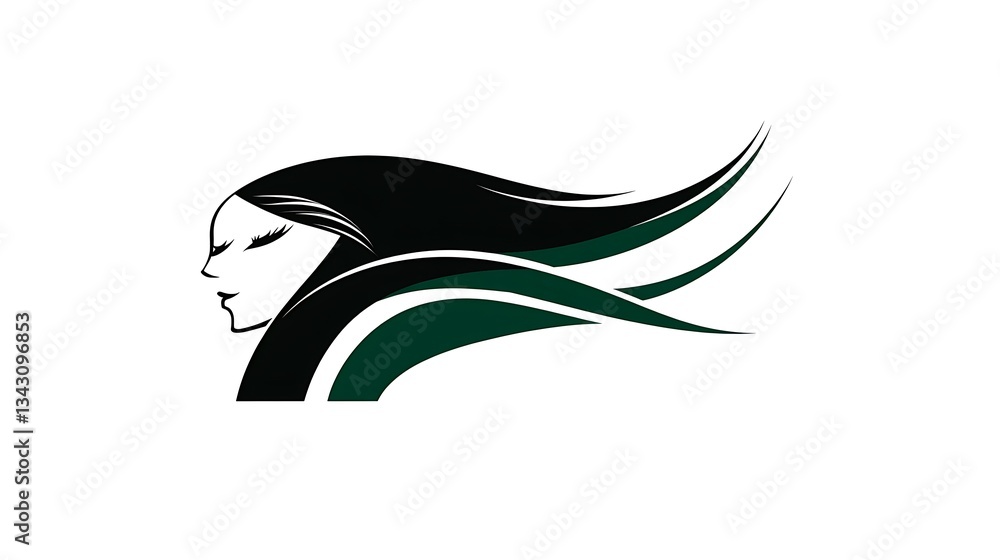 Fototapeta premium Elegant woman with dark flowing hair, white background
