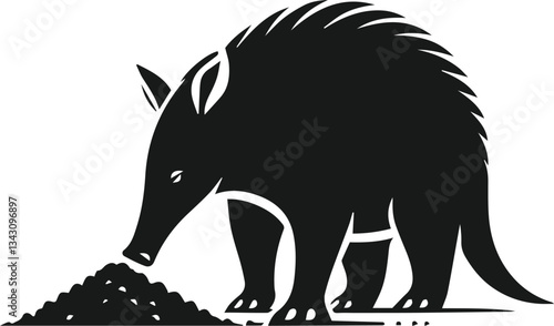 Aardvark sniffing the dirt for food animal silhouette vector