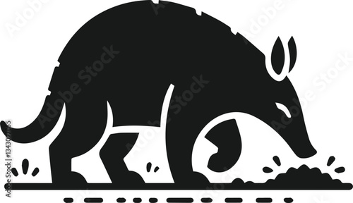 Aardvark sniffing the dirt for food animal silhouette vector