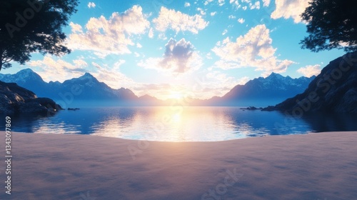 Wallpaper Mural Serene sunset over a tranquil lake nestled between majestic mountains. The soft, pastel colors paint a picture of peace and tranquility. Torontodigital.ca