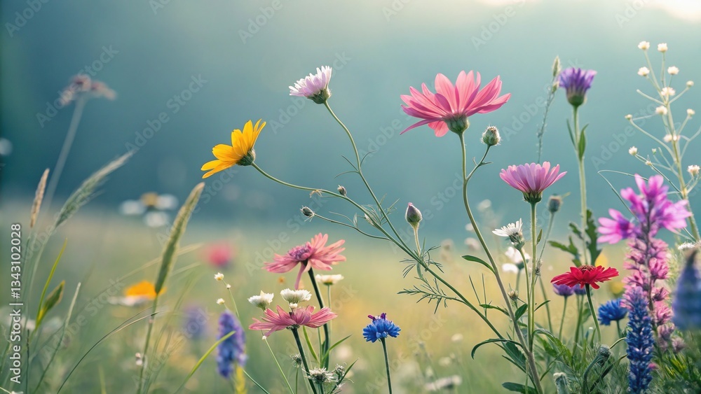 Vibrant wildflower meadow in spring nature photography soft morning light peaceful scenic environment close-up perspective beauty of flora Vibrant wildflower meadow in spring nature photography soft morning light peaceful scenic environment close-up perspective beauty of flora