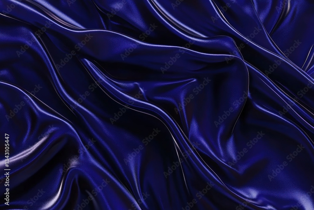 Fototapeta premium Deep blue satin fabric draped in elegant folds, creating a luxurious and smooth texture.