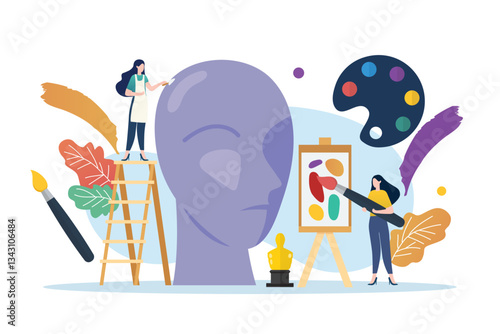 Art class in school with miniature people
