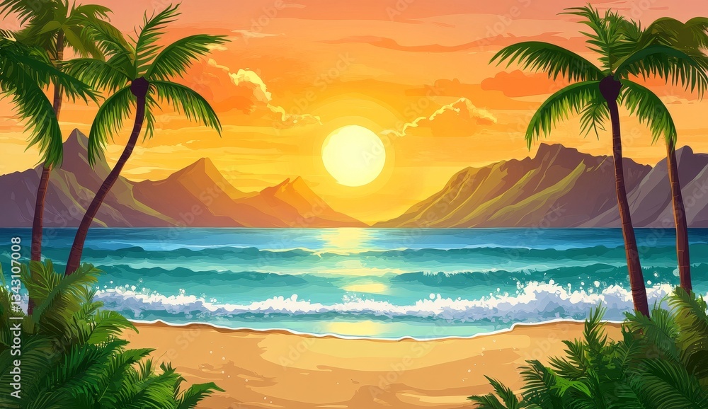 Fototapeta premium Tropical sunset beach scene (1)