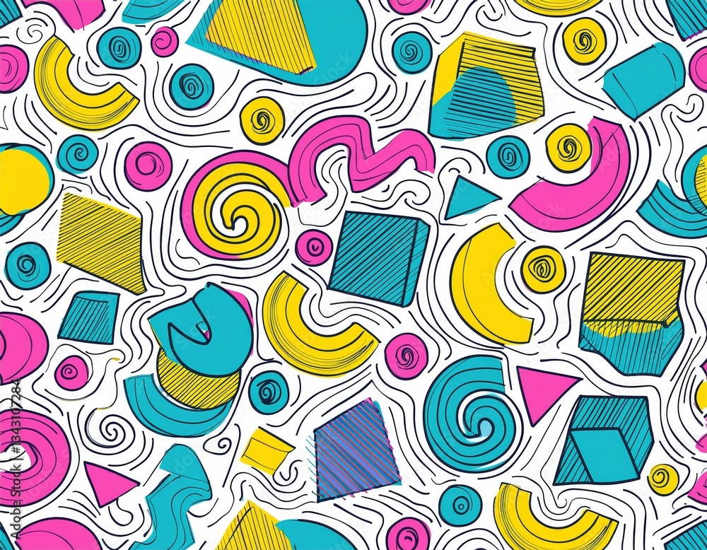 Fototapeta premium Memphis geometric seamless pattern. Multicolor abstract background in retro 80s, 90s style