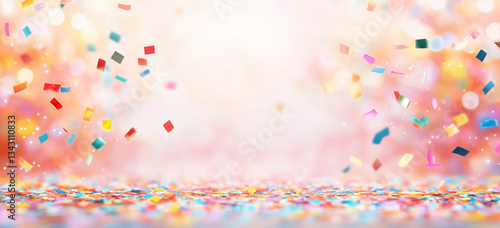 Hintergrund Konfetti Regen mit Bokeh Lichtern und Textfreiraum für Geburtstag Party