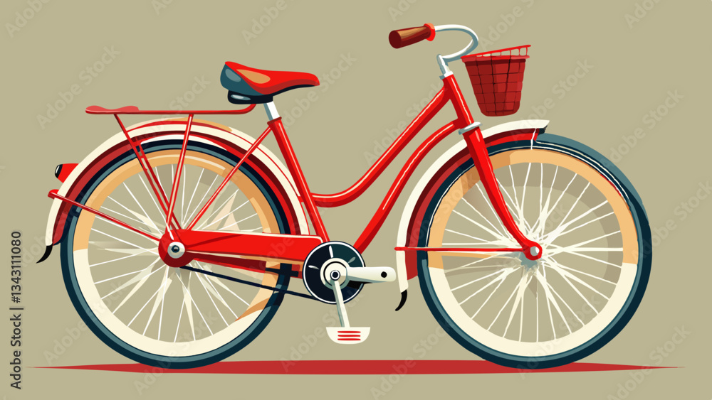 Fototapeta premium A retro bicycle, painted red and white, with a quaint wooden seat.