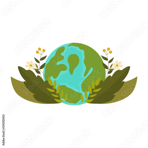 World Earth Day, Earth with Floral Illustration