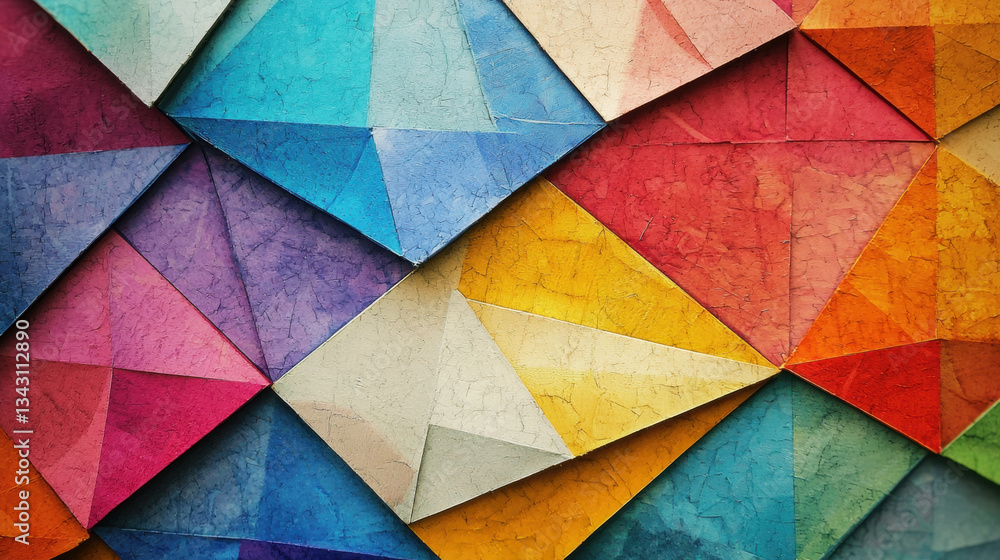 Colorful, textured paper in geometric pattern creates vibrant summer backdrop. interplay of hues adds depth and visual interest, making it perfect for creative projects Colorful, textured paper in geometric pattern creates vibrant summer backdrop. interplay of hues adds depth and visual interest, making it perfect for creative projects