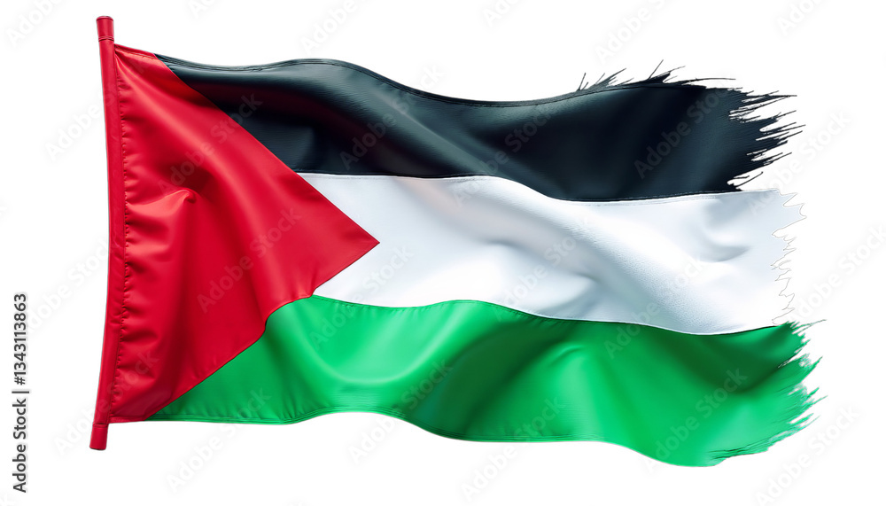Fototapeta premium Palestine flag with colors and dynamic waves symbolizing the unity and strength of the Palestinian people on transparent background