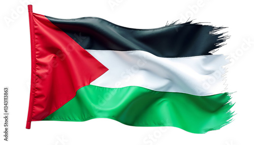 Palestine flag with colors and dynamic waves symbolizing the unity and strength of the Palestinian people on transparent background