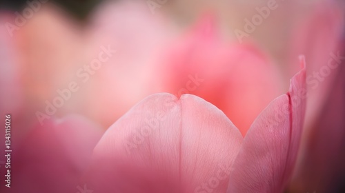 A soft-focused close-up captures the delicate petals of pink tulips. The blurred background creates a gentle and romantic feel.