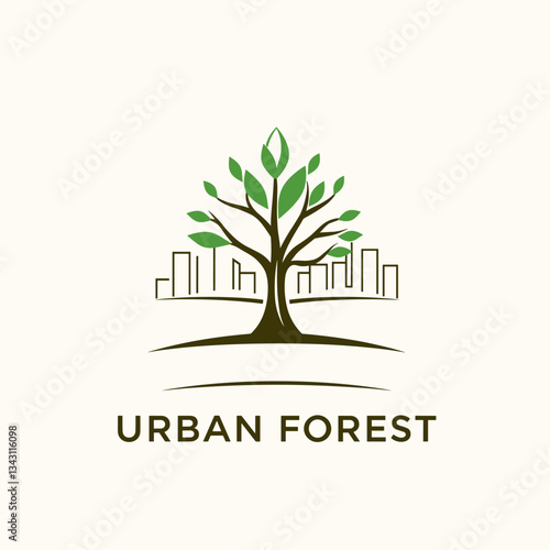 This logo represents the balance between urban development and environmental sustainability. A flourishing tree with vibrant green leaves stands in front of a minimalist city skyline