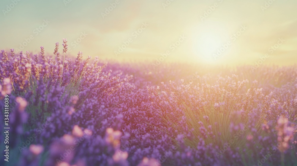 Sunset Serenity: A Lavender Field bathed in Golden Hour Sunset Serenity: A Lavender Field bathed in Golden Hour