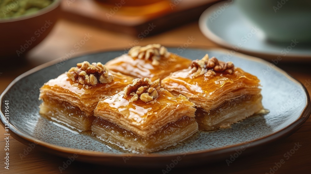 A flaky masterpiece of layers, Baklava, adorned with golden honey and chopped walnuts, promised a symphony of flavors and textures. A flaky masterpiece of layers, Baklava, adorned with golden honey and chopped walnuts, promised a symphony of flavors and textures.