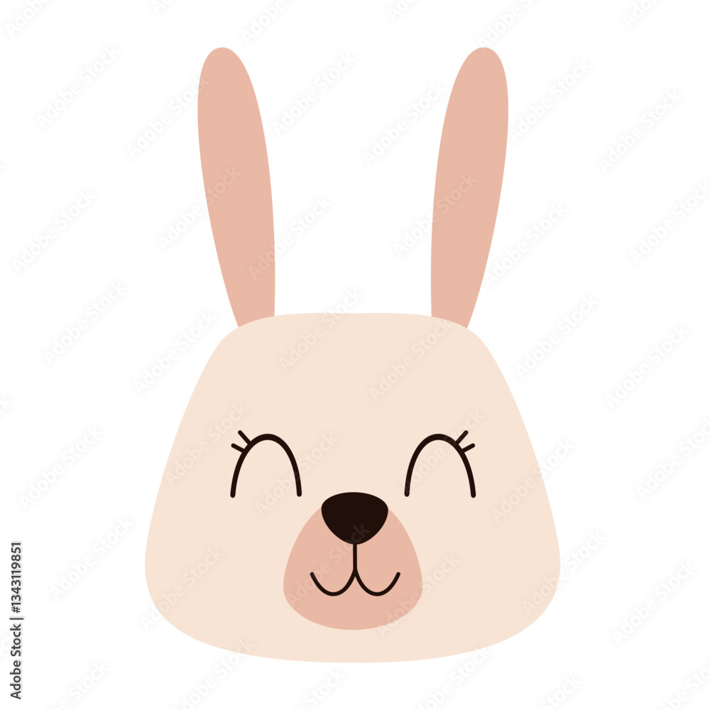 Cute rabbit clipart. Retro rabbit face, groovy bunny, animal character. Hand drawn vector illustration in flat style Cute rabbit clipart. Retro rabbit face, groovy bunny, animal character. Hand drawn vector illustration in flat style