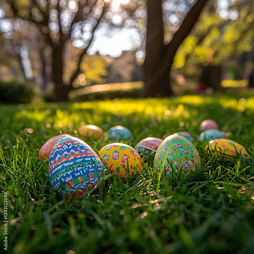 Easter hunt poster with eggs in grass Easter hunt poster with eggs in grass