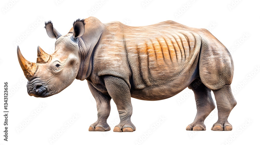 Fototapeta premium Majestic White Rhinoceros Wildlife Animal Large Mammal Isolated on White Background