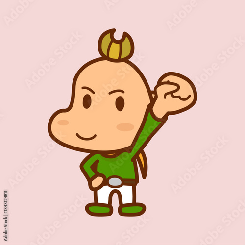 拳を握り手を上げる男の子のイラスト／じゃんけんのグー