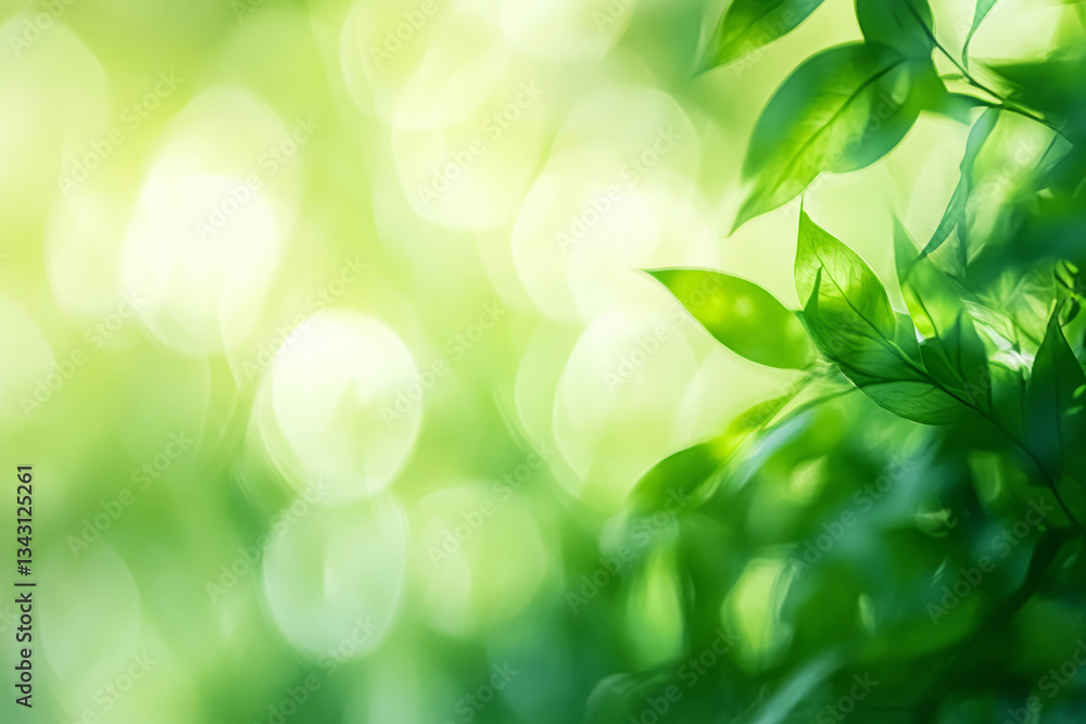 Fresh green leaves with sunlight and bokeh background in springtime
