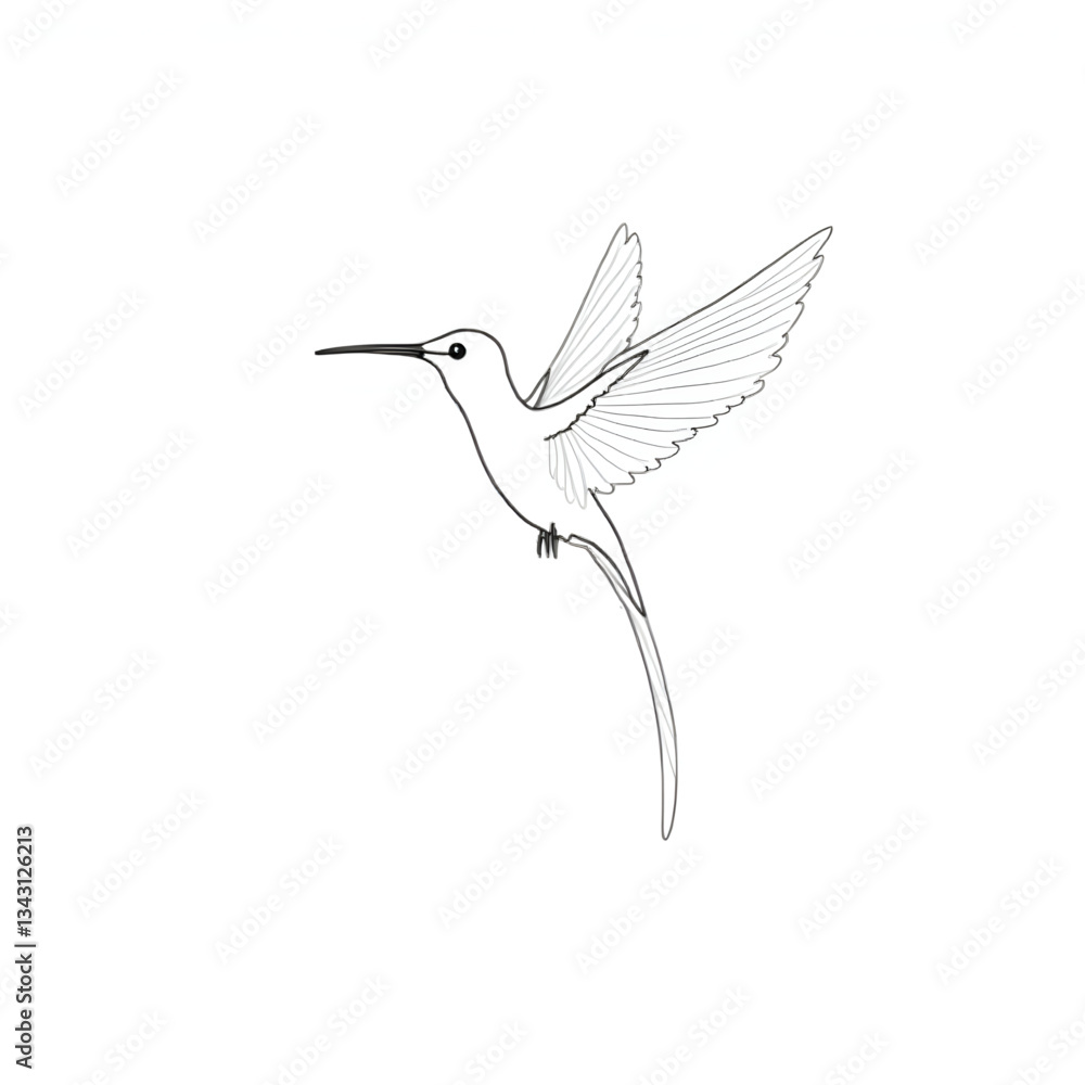 Fototapeta premium A line art Hummingbird illustration of a coloring Page white background