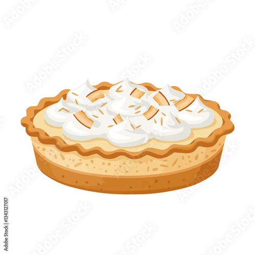 Delicious apple pie topped with fluffy whipped cream on a white background